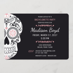 Sugar Skull Bachelorette Party Roze & Zwart Uitnod Kaart