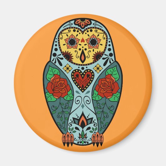 Sugar Skull Barn Owl Magneet (Voorkant)