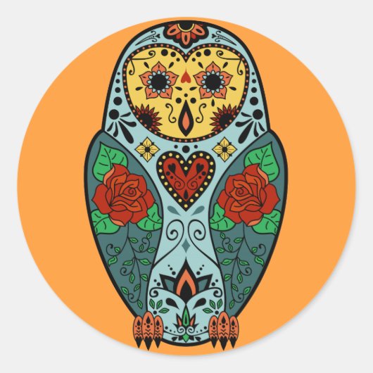Sugar Skull Barn Owl Ronde Sticker (Voorkant)