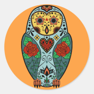 Sugar Skull Barn Owl Ronde Sticker
