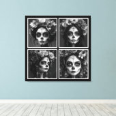 Sugar Skull Black and White Canvas Afdruk (Insitu (Houten vloer))