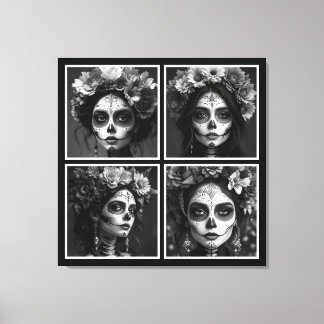 Sugar Skull Black and White  Canvas Afdruk