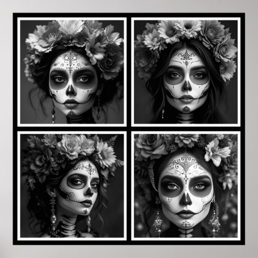 Sugar Skull Black and White Poster (Voorkant)