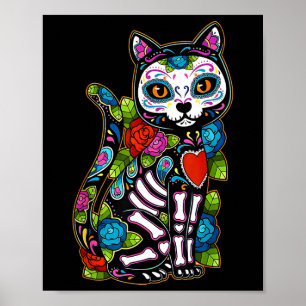 Sugar Skull Black Cat de los Muertos Catrina Dag O Poster