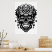 Sugar Skull Black + White Image on a Wall Poster (Cuisine)