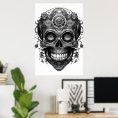 Sugar Skull Black + White Image on a Wall Poster (Bureau à domicile)