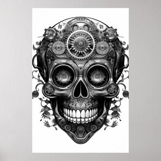 Sugar Skull Black + White Image on a Wall Poster (Devant)