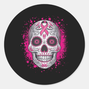 Sugar Skull Borstkanker Shirten Awareness Pink RI Ronde Sticker