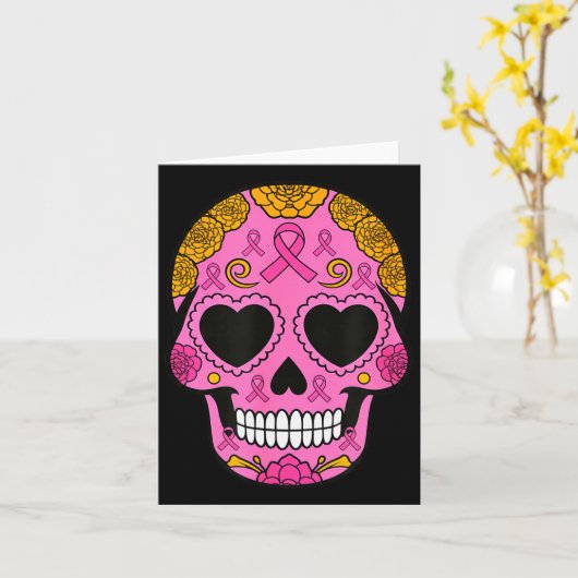 Sugar Skull Breast Cancer Awareness Nk Ribbon Cala Kaart (Gele Bloem)