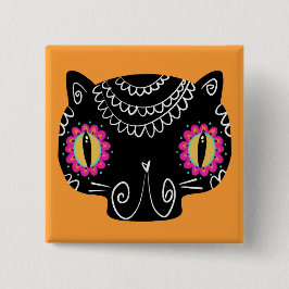 Sugar Skull Cat Catrina Dag van de Doden Vierkante Button 5,1 Cm