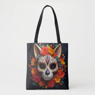 Sugar Skull Cat met Bloemen Tas