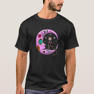 Sugar Skull Cat & Moon Dia de los Muertos Dag van T-shirt