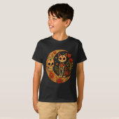 Sugar Skull Cat Moon Dia De Los Muertos Funny Hall T-shirt (Voorkant volledig)