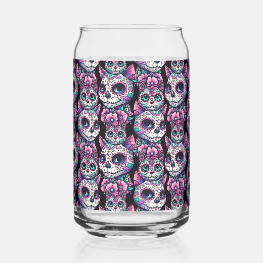 Sugar Skull Cat Pattern Blikvorm Glas (Voorkant)