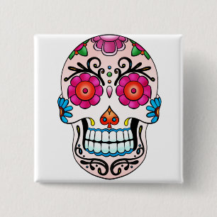 Sugar Skull - Dag van de dood, Tattoo, Mexico Vierkante Button 5,1 Cm