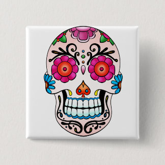 Sugar Skull - Dag van de dood, Tattoo, Mexico Vierkante Button 5,1 Cm