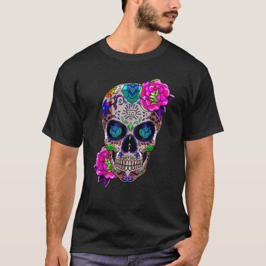 Sugar Skull Day Of The Dead Cool Bone Head Skulls  T-shirt (Voorkant)