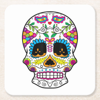 Sugar Skull Day of the Dead Dia de Los Muertos Art Vierkante Kartonnen Onderzetter