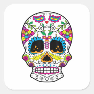 Sugar Skull Day of the Dead Dia de Los Muertos Art Vierkante Sticker