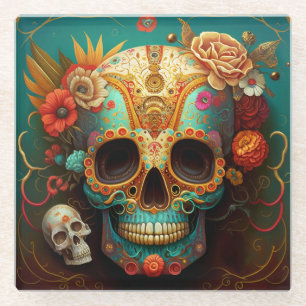 Sugar Skull Day Of The Dead Glazen Onderzetter