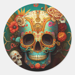 Sugar Skull Day Of The Dead Ronde Sticker