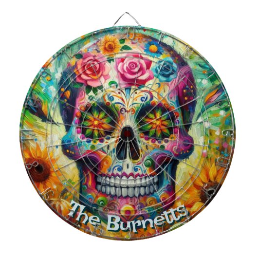 Sugar Skull Day van de dode bloem gepersonaliseerd Dartbord (Voorkant)