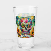 Sugar Skull Day van de dode bloem gepersonaliseerd Glas (Achterkant)