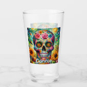 Sugar Skull Day van de dode bloem gepersonaliseerd Glas (Voorkant)