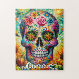 Sugar Skull Day van de dode bloem gepersonaliseerd Legpuzzel