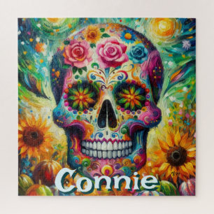 Sugar Skull Day van de dode bloem gepersonaliseerd Legpuzzel