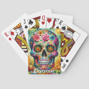 Sugar Skull Day van de dode bloem gepersonaliseerd Pokerkaarten