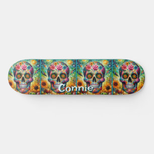Sugar Skull Day van de dode bloem gepersonaliseerd Skateboard