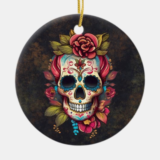 Sugar Skull Dia de los Muertos Keramisch Ornament (Voorkant)
