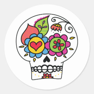 Sugar Skull, Dia de Los Muertos Stickers, wit Ronde Sticker