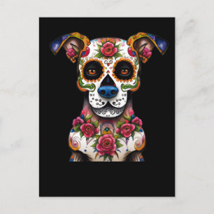 Sugar Skull Dog met een halsband van Rozen Briefkaart