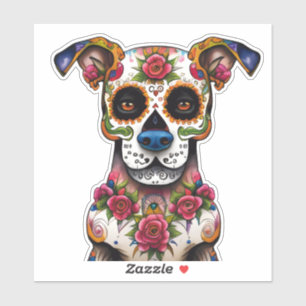 Sugar Skull Dog met een halsband van Rozen Sticker