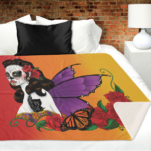 Sugar Skull Fairy Sunset Sherpa Deken