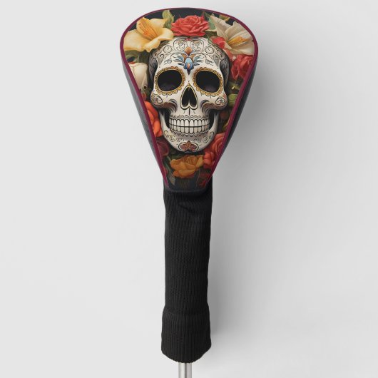 Sugar Skull Floral Golf Head Hoesje Golfheadcover (Voorkant)