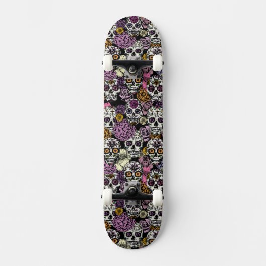 Sugar Skull Flower Ink Tekening Skateboard Deck (Voorkant)
