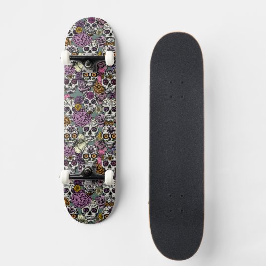 Sugar Skull Flower Ink Tekening Skateboard Deck (Voorkant)