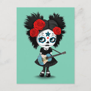 Sugar Skull Girl die Guatemalaanse vlag speelt Briefkaart