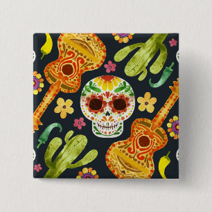 Sugar Skull & Gitaren Dia de Muertos   Button