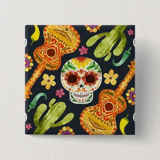 Sugar Skull & Gitaren Dia de Muertos | Button (Voorkant)