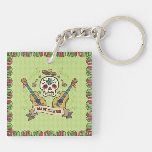 Sugar Skull & Gitaren Dia de Muertos | Button Sleu Sleutelhanger (Achterkant)