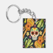 Sugar Skull & Gitaren Dia de Muertos | Button Sleu Sleutelhanger (Voorkant Links)
