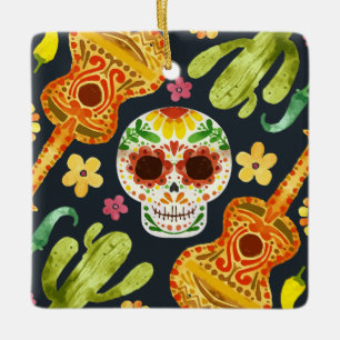 Sugar Skull & Gitaren Dia de Muertos Keramische Keramisch Ornament