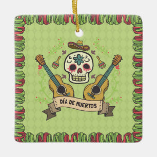 Sugar Skull & Gitaren Dia de Muertos Keramische Keramisch Ornament