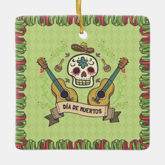 Sugar Skull & Gitaren Dia de Muertos | Keramische  Keramisch Ornament (Voorkant)