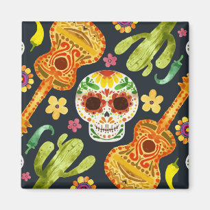 Sugar Skull & Gitaren Dia de Muertos   Magneet
