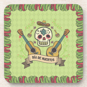 Sugar Skull & Gitaren Dia de Muertos Onderzetter